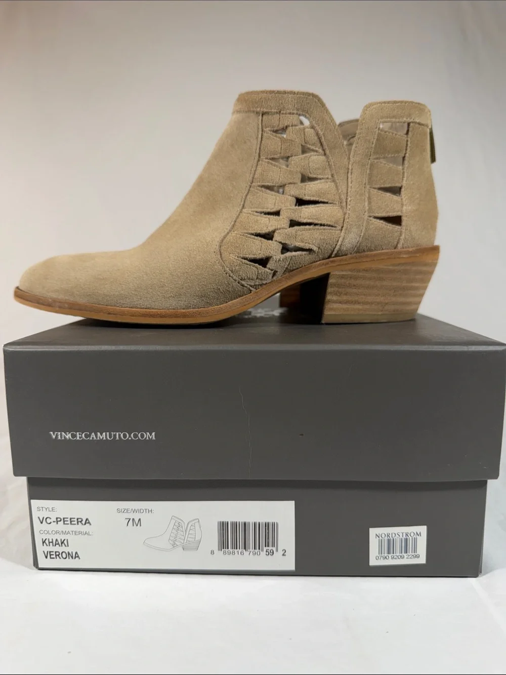 Vince Camuto Peera Taupe Cutout Suede Ankle Booties Size 7M